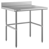 Regency Spec Line Easy Attach 30" x 36" 14-Gauge Stainless Steel Commercial Open Base Work Table with 4" Backsplash