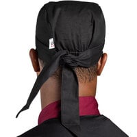 Uncommon Threads Black Customizable Chef Skull Cap with Ties 0155C