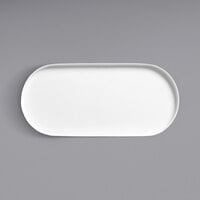 Luzerne Scandi by Oneida 1880 Hospitality SD1305035 13 3/4" x 6 1/2" Bright White Raised Rim Porcelain Oval Platter - 12/Case