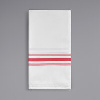 Oxford Super Blend Red 100% Spun Polyester Bistro Striped Cloth Napkins 18 inch x 22 inch - 144/Case