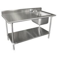 Advance Tabco KMS-11B-305 30" x 60" 16 Gauge Stainless Steel Work Table with Sink