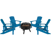 Flash Furniture Charleston Blue 5-Piece Set with 4 Outdoor Polyresin Chairs and Fire Pit