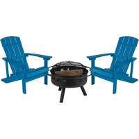 Flash Furniture Charleston Blue 3-Piece Set with 2 Outdoor Polyresin Chairs and Fire Pit