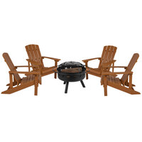Flash Furniture Charleston Teak 5-Piece Set with 4 Outdoor Polyresin Chairs and Fire Pit