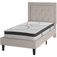 Flash Furniture Roxbury Twin Size Beige Tufted Upholstered Platform Bed with 10 inch Mattress