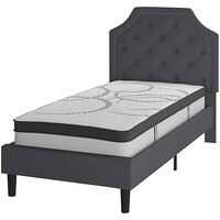 Flash Furniture Brighton Twin Size Dark Gray Tufted Upholstered Platform Bed with 10 inch Mattress