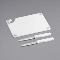 Choice 9 inch x 6 inch x 3/8 inch White Bar Size Cutting Board and Knife Set