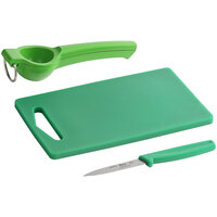 Choice 10 inch x 6 inch x 1/2 inch Green Bar Size Cutting Board and Lime Prep Set