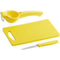 Choice 10 inch x 6 inch x 1/2 inch Yellow Bar Size Cutting Board and Lemon Prep Set