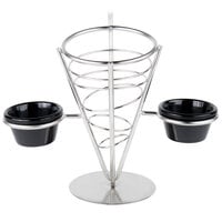 American Metalcraft SS92 Stainless Steel 1-Cone Basket with 2 Ramekins - 5" x 9"