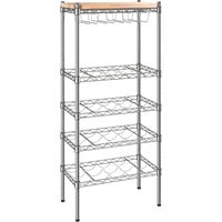 Regency 14 inch x 24 inch 4 Shelf 20-Bottle Wire Wine Rack with 54 inch Posts and Hardwood Top