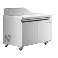 Avantco SS-PT-48-8-AC 48" 2 Door Stainless Steel ADA Height Refrigerated Sandwich Prep Table with Workstation and Extra Deep Cutting Board