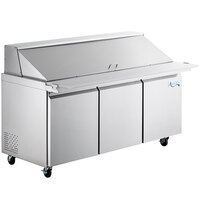 Avantco SS-PT-71M-C 70 inch 3 Door Mega Top Stainless Steel Refrigerated Sandwich Prep Table with 11 1/2 inch Cutting Board