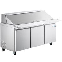 Avantco SS-PT-71M-C 70" 3 Door Mega Top Stainless Steel Refrigerated Sandwich Prep Table with 11 1/2" Cutting Board