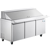 Avantco SS-PT-71M-C 70 inch 3 Door Mega Top Stainless Steel Refrigerated Sandwich Prep Table with 11 1/2 inch Cutting Board