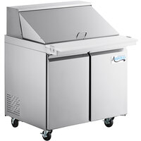 Avantco SS-PT-36M-C 36 inch 2 Door Mega Top Stainless Steel Refrigerated Sandwich Prep Table with 10 1/2 inch Cutting Board