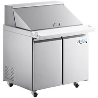 Avantco SS-PT-36M-AC 36 inch ADA Height 2 Door Stainless Steel Mega Top / Cutting Top Refrigerated Sandwich Prep Table with 10 1/2 inch Deep Cutting Board