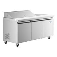 Avantco SS-PT-71-12-HC 70 inch 3 Door Stainless Steel Refrigerated Sandwich Prep Table with Workstation