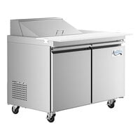 Avantco SS-PT-48-8-C 48 inch 2 Door Stainless Steel Refrigerated Sandwich Prep Table with Workstation and Extra Deep Cutting Board
