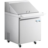 Avantco SS-PT-27M-AC 27 1/2" ADA Height 1 Door Stainless Steel Mega Top / Cutting Top Refrigerated Sandwich Prep Table with 10 1/2" Deep Cutting Board