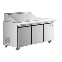 Avantco SS-PT-71M-18-AC 70" 3 Door Mega Top Stainless Steel ADA Height Refrigerated Sandwich Prep Table with Workstation and Extra Deep Cutting Board