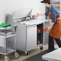 Avantco SS-PT-36-C 36 inch 2 Door Stainless Steel Cutting Top Refrigerated Sandwich Prep Table with Extra Deep Cutting Board