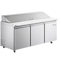 Avantco SS-PT-71-AC 70" ADA Height 3 Door Stainless Steel Cutting Top Refrigerated Sandwich Prep Table with Extra Deep Cutting Board