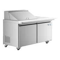 Avantco SS-PT-60M-15-AC 60" 2 Door Mega Top Stainless Steel ADA Height Refrigerated Sandwich Prep Table with Workstation and Extra Deep Cutting Board