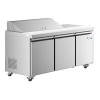 Avantco SS-PT-71-12-A 70" 3 Door Stainless Steel ADA Height Refrigerated Sandwich Prep Table with Workstation