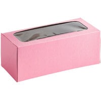 Baker's Mark 9" x 4" x 3 1/2" Pink Auto-Popup Window Donut / Bakery Box - 10/Pack