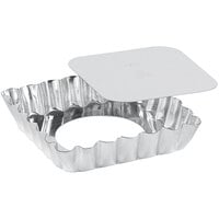Gobel 4" x 4" x 13/16" Square Fluted Tin-Plated Steel Tartlet Pan with Removable Bottom 194470