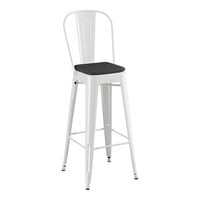Lancaster Table & Seating Alloy Series Pearl White Outdoor Cafe Barstool with Black Fabric Magnetic Cushion