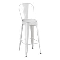 Lancaster Table & Seating Alloy Series White Outdoor Cafe Barstool with Gray Fabric Magnetic Cushion