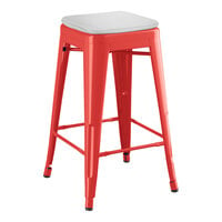 Lancaster Table & Seating Alloy Series Ruby Red Outdoor Backless Counter Height Stool with Gray Fabric Magnetic Cushion