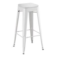 Lancaster Table & Seating Alloy Series Pearl White Outdoor Backless Barstool with Gray Fabric Magnetic Cushion