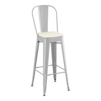 Lancaster Table & Seating Alloy Series Silver Outdoor Cafe Barstool with Tan Fabric Magnetic Cushion