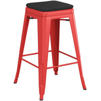 Lancaster Table & Seating Alloy Series Ruby Red Outdoor Backless Counter Height Stool with Black Fabric Magnetic Cushion