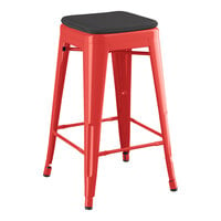 Lancaster Table & Seating Alloy Series Ruby Red Outdoor Backless Counter Height Stool with Black Fabric Magnetic Cushion