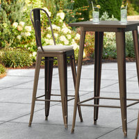 Lancaster Table & Seating Alloy Series Copper Metal Outdoor Cafe Barstool with Tan Fabric Magnetic Cushion