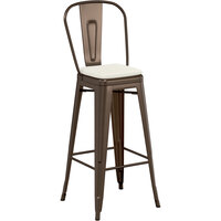 Lancaster Table & Seating Alloy Series Copper Metal Outdoor Cafe Barstool with Tan Fabric Magnetic Cushion