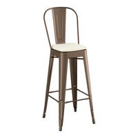 Lancaster Table & Seating Alloy Series Copper Outdoor Cafe Barstool with Tan Fabric Magnetic Cushion