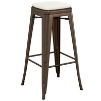Lancaster Table & Seating Alloy Series Copper Stackable Metal Indoor / Outdoor Industrial Barstool with Tan Fabric Magnetic Cushion