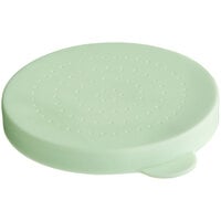 RW Base 10 oz Clear Polycarbonate Dredge Spice Shaker - with Green Extra Fine Lid - 4 3/4 inch x 3 1/4 inch x 4 inch - 1 Count Box