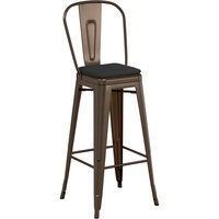 Lancaster Table & Seating Alloy Series Copper Metal Outdoor Cafe Barstool with Black Fabric Magnetic Cushion