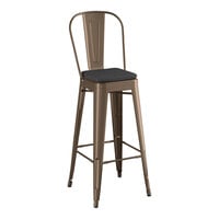 Lancaster Table & Seating Alloy Series Copper Outdoor Cafe Barstool with Black Fabric Magnetic Cushion