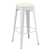 Lancaster Table & Seating Alloy Series Pearl White Outdoor Backless Barstool with Tan Fabric Magnetic Cushion