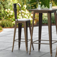 Lancaster Table & Seating Alloy Series Copper Metal Outdoor Cafe Barstool with Gray Fabric Magnetic Cushion