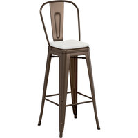 Lancaster Table & Seating Alloy Series Copper Outdoor Cafe Barstool with Gray Fabric Magnetic Cushion