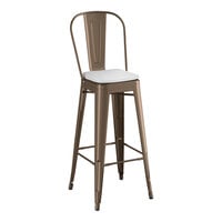 Lancaster Table & Seating Alloy Series Copper Outdoor Cafe Barstool with Gray Fabric Magnetic Cushion
