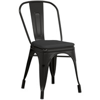 Lancaster Table & Seating Alloy Series Black Outdoor Cafe Chair with Black Fabric Magnetic Cushion